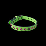 Green with Pink Stones Leather Collar