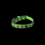 Green with Pink Stones Leather Collar